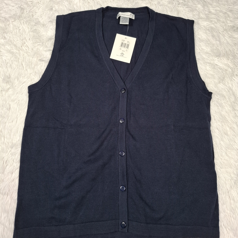 Munsingwear Penguin Sweater Classic Navy Sleeveless Cardigan 100% Cotton Preppy